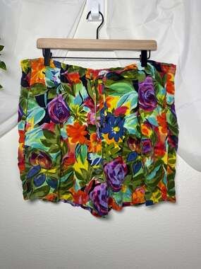 Boom Vintage 90s Floral Rayon Drawstring Vacation Beach Resort Shorts